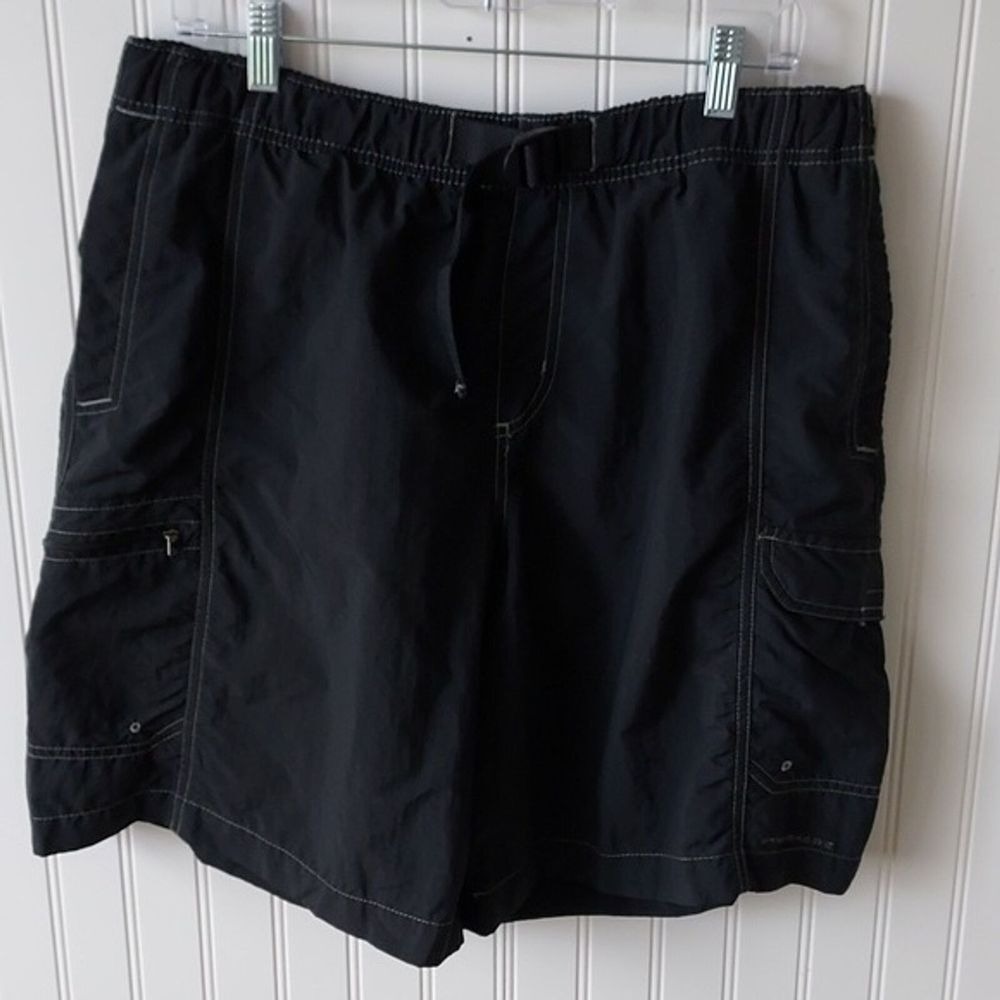 Columbia PFG Mens Black Cargo Swim Shorts Mesh Liner Belt Beach Fishing Hiking L